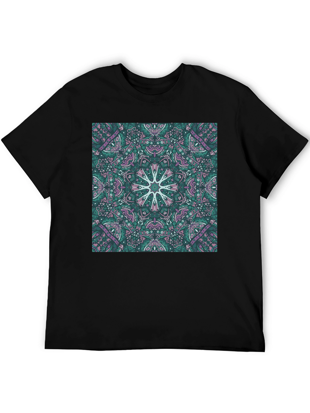 Abstract Mandala Print Black T-Shirt