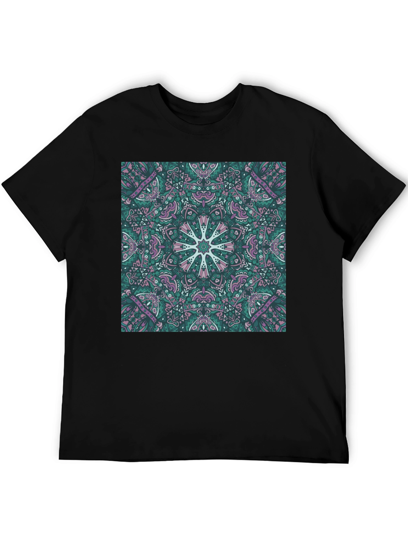 Abstract Mandala Print Black T-Shirt