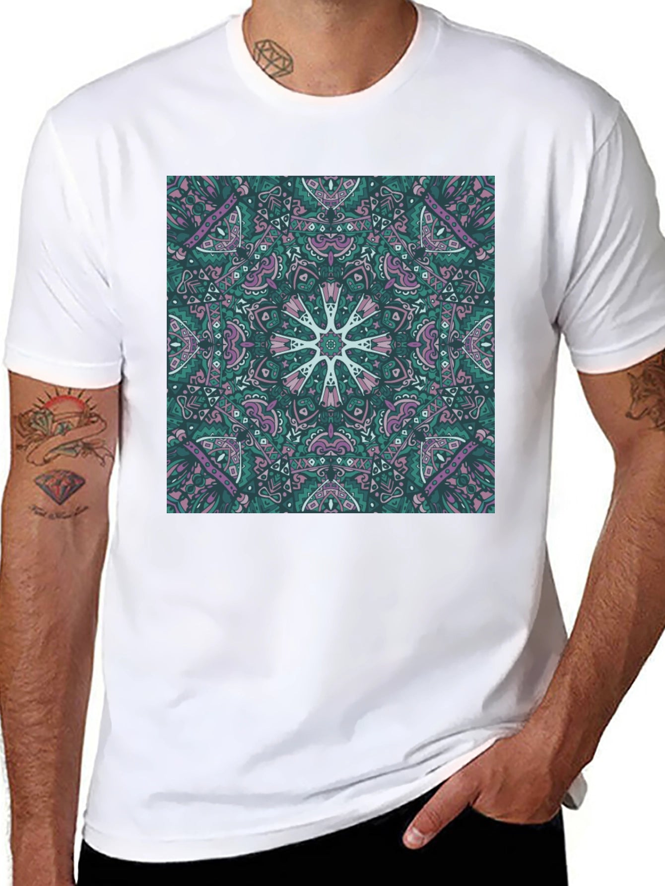 Abstract Mandala Print Black T-Shirt