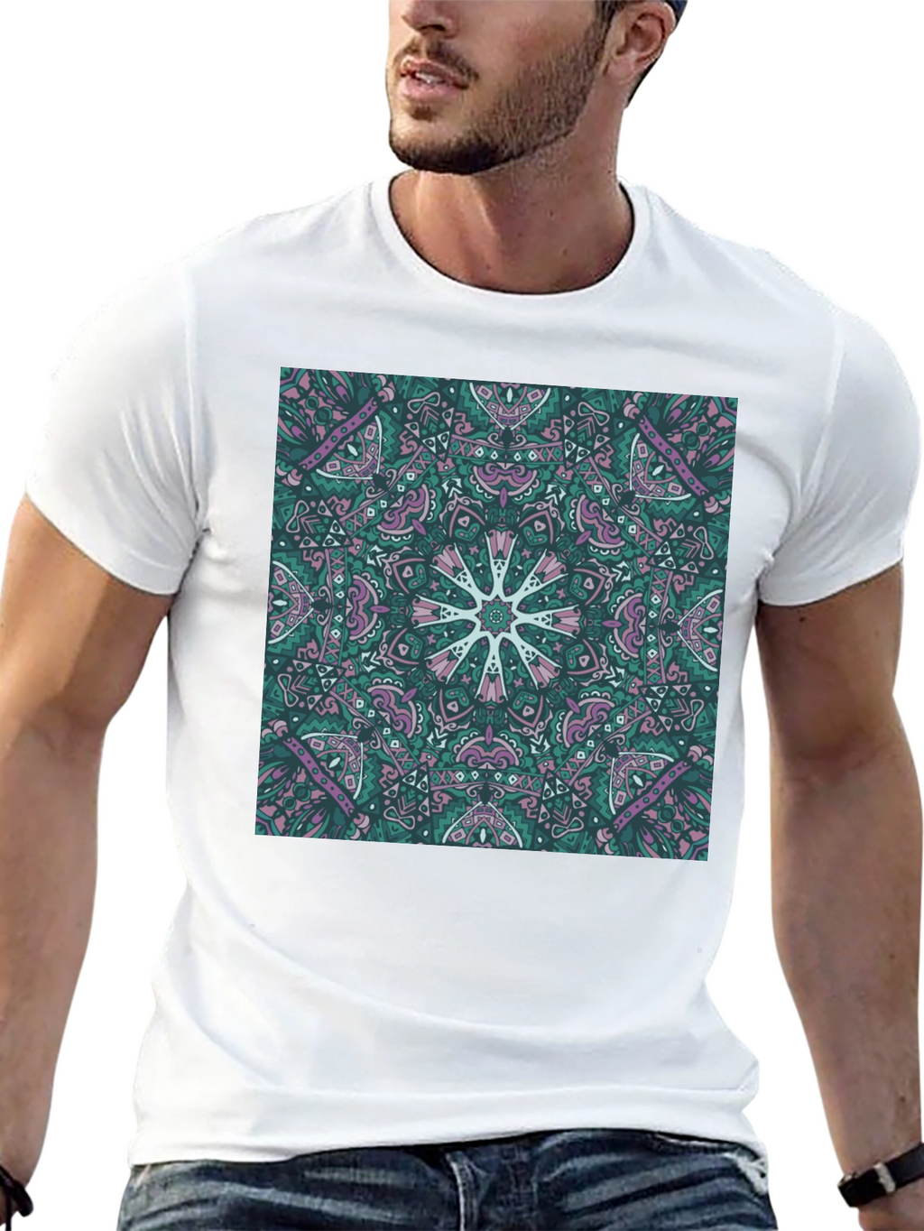 Abstract Mandala Print Black T-Shirt
