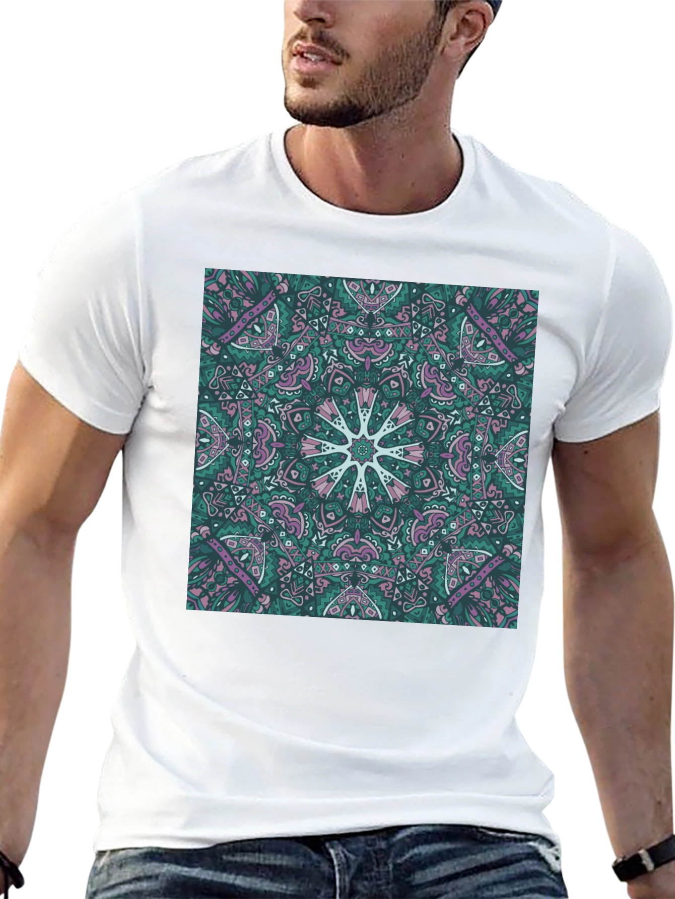 Abstract Mandala Print Black T-Shirt