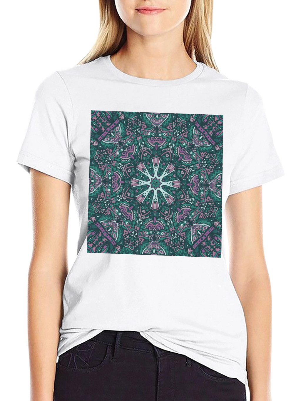 Abstract Mandala Print Black T-Shirt