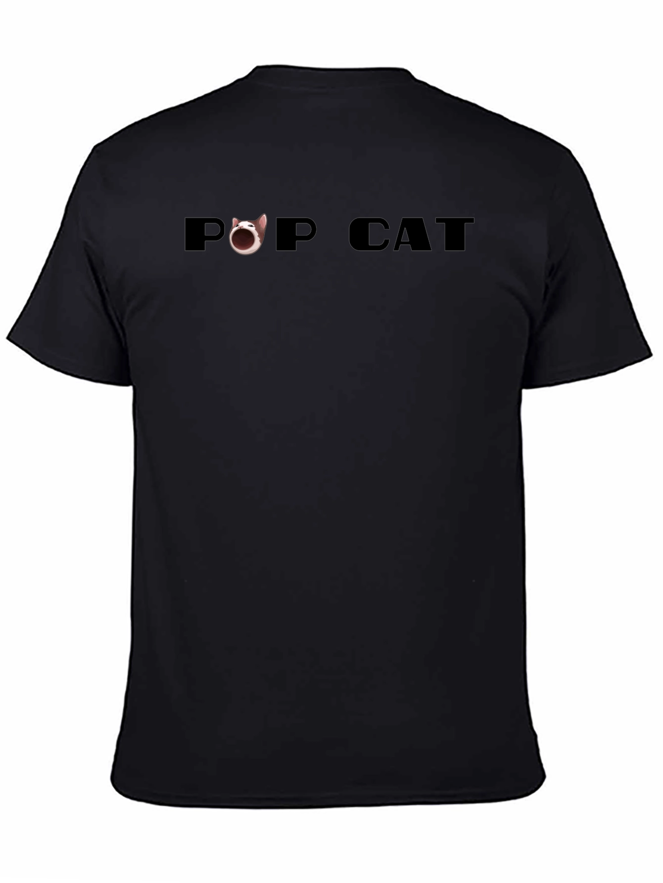Pop Cat Graphic Tee - Black Cotton Casual Shirt