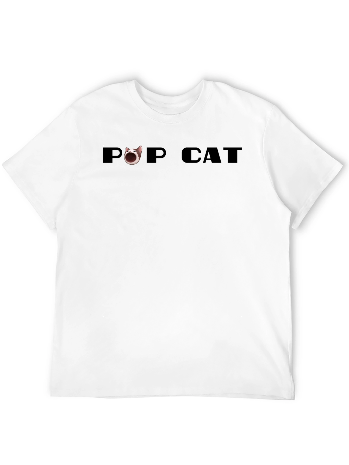 Pop Cat Graphic Tee - Black Cotton Casual Shirt