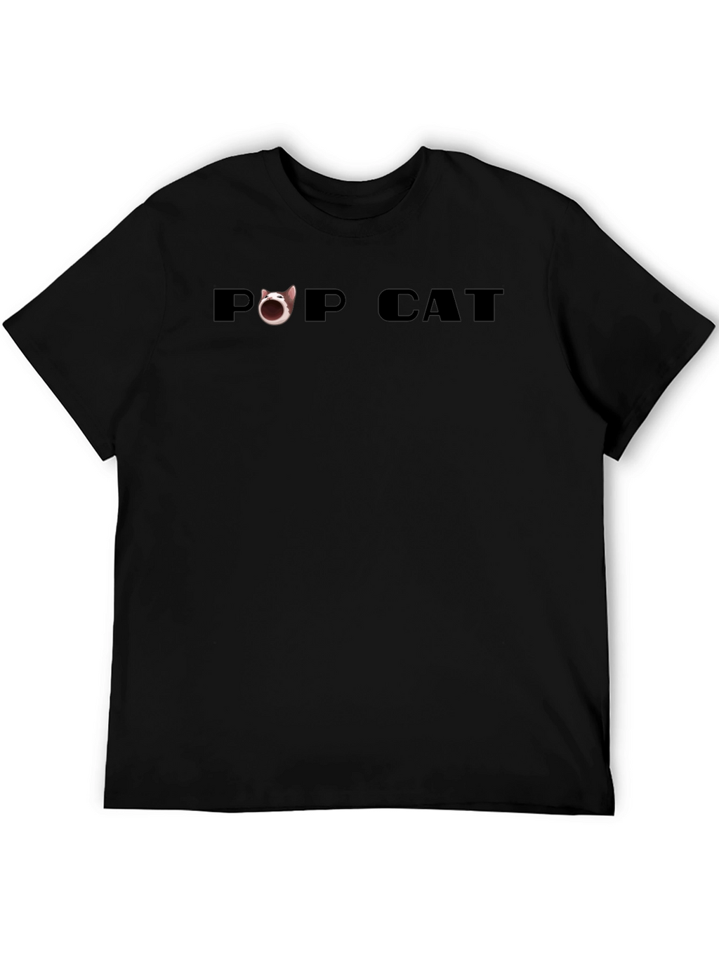 Pop Cat Graphic Tee - Black Cotton Casual Shirt