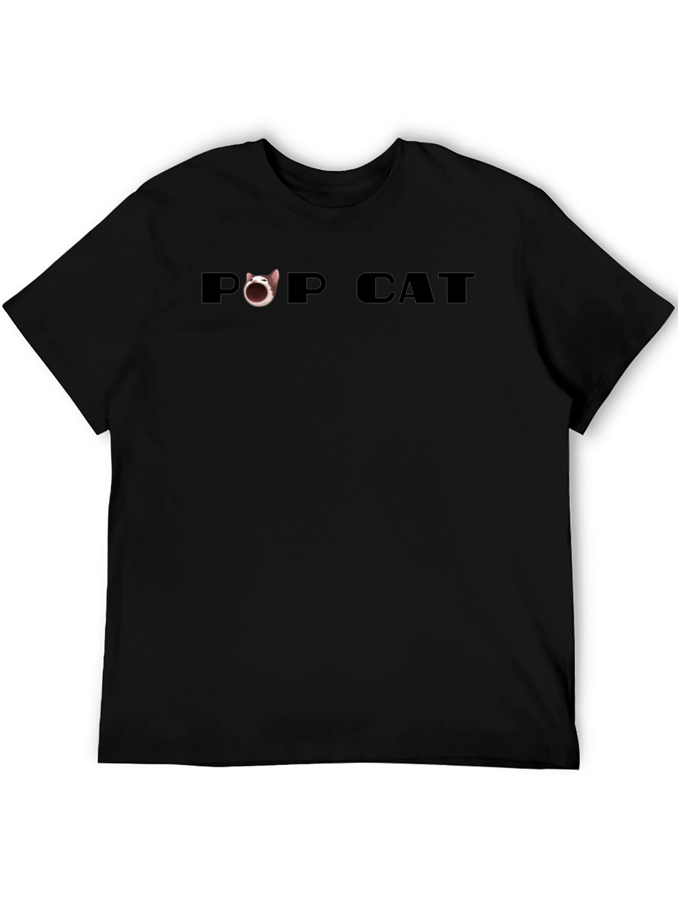 Pop Cat Graphic Tee - Black Cotton Casual Shirt