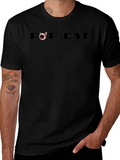 Pop Cat Graphic Tee - Black Cotton Casual Shirt