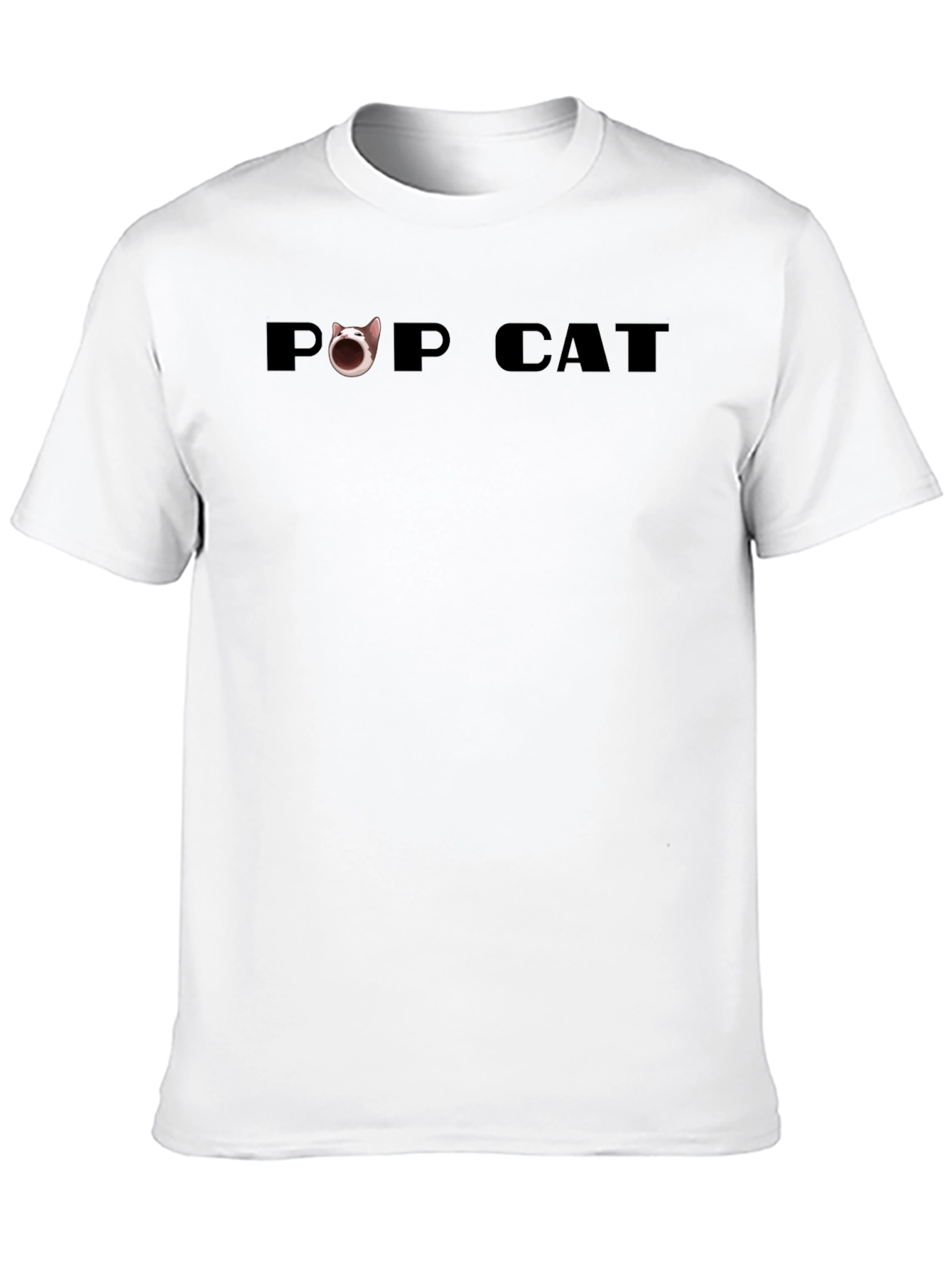 Pop Cat Graphic Tee - Black Cotton Casual Shirt