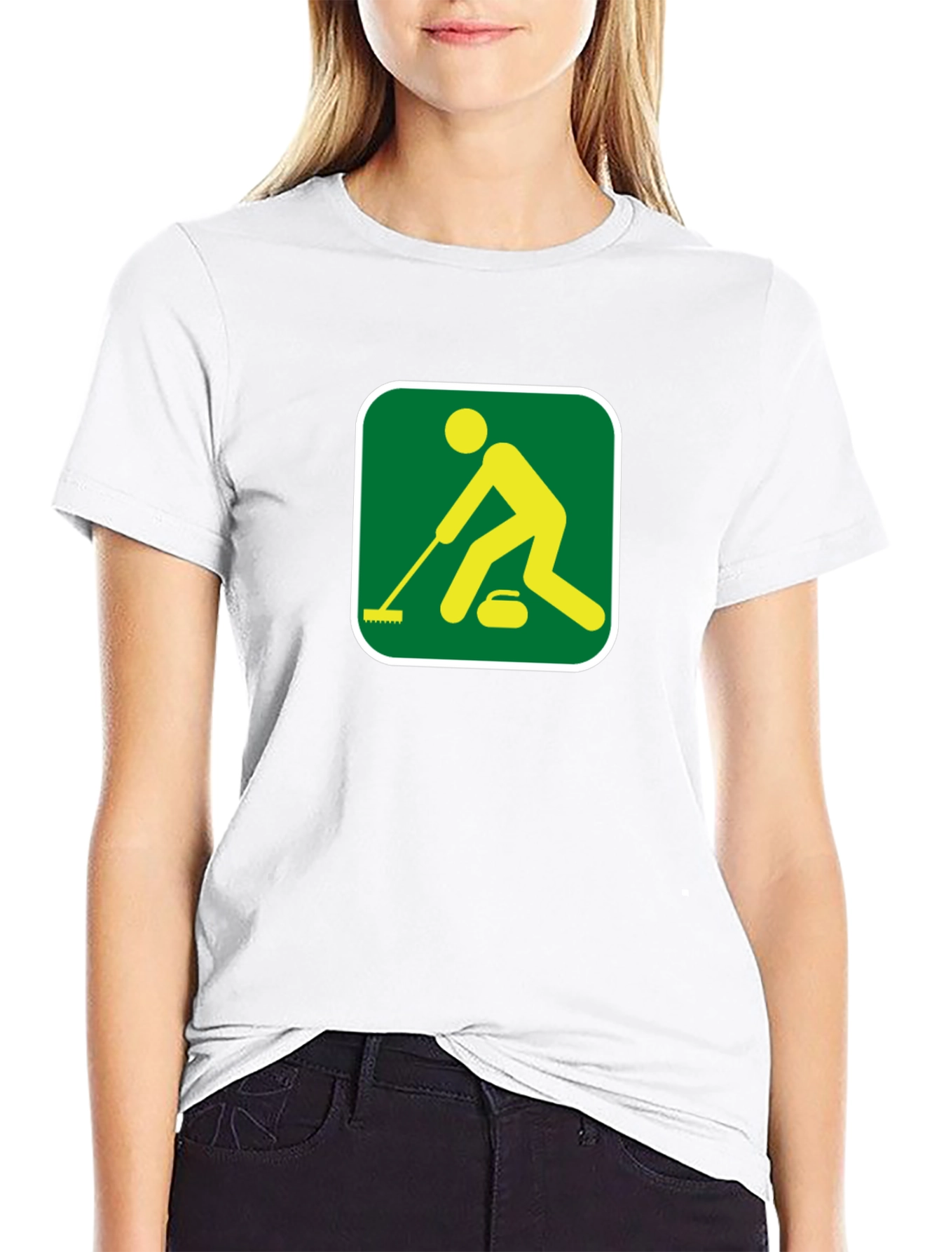 Curling Sport Graphic Tee - Black Cotton Shirt
