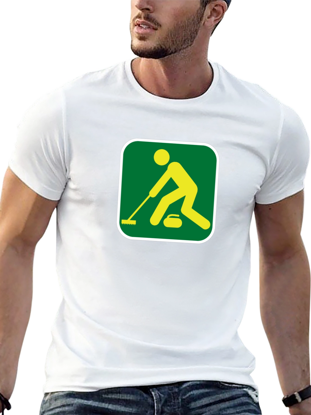 Curling Sport Graphic Tee - Black Cotton Shirt