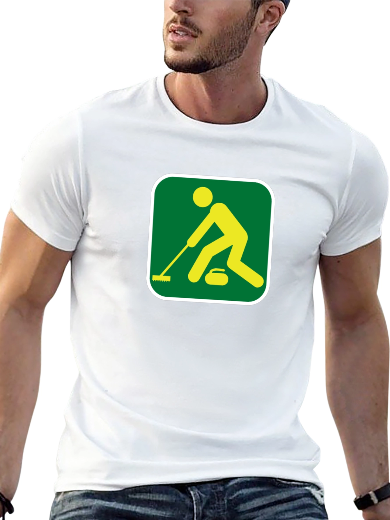 Curling Sport Graphic Tee - Black Cotton Shirt
