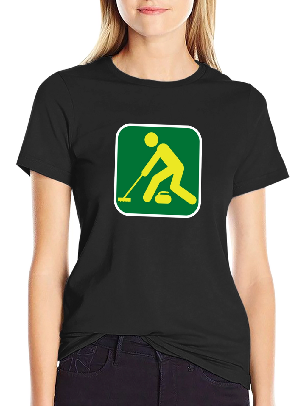 Curling Sport Graphic Tee - Black Cotton Shirt