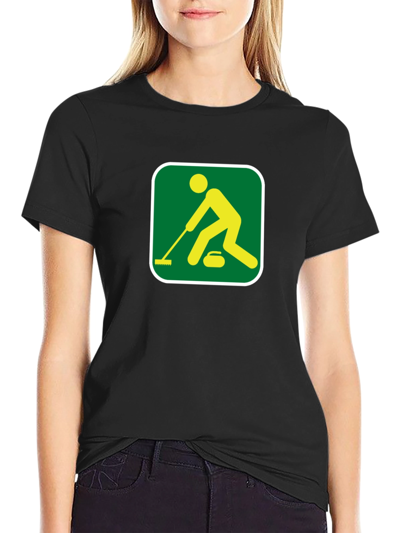 Curling Sport Graphic Tee - Black Cotton Shirt