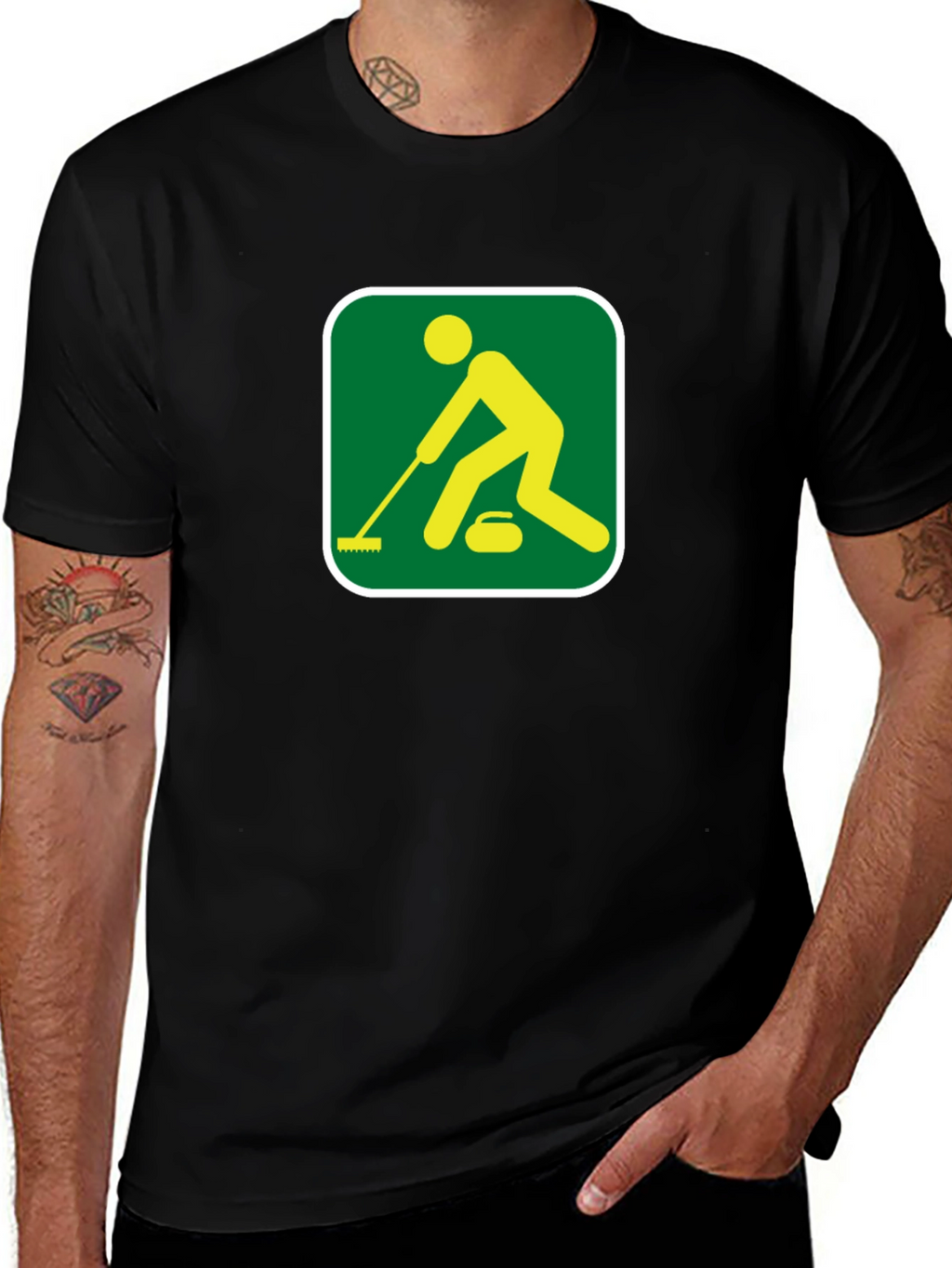 Curling Sport Graphic Tee - Black Cotton Shirt