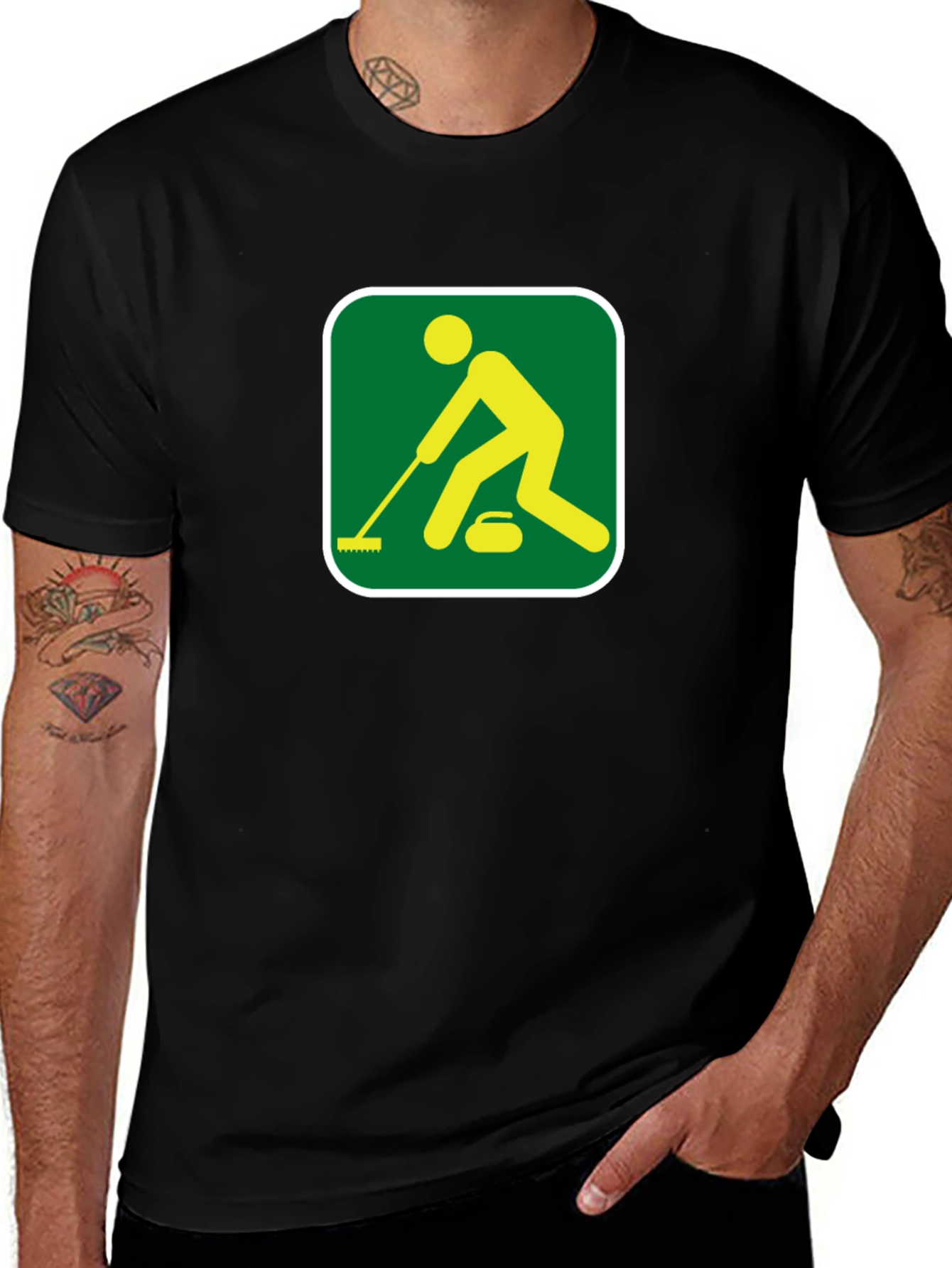 Curling Sport Graphic Tee - Black Cotton Shirt