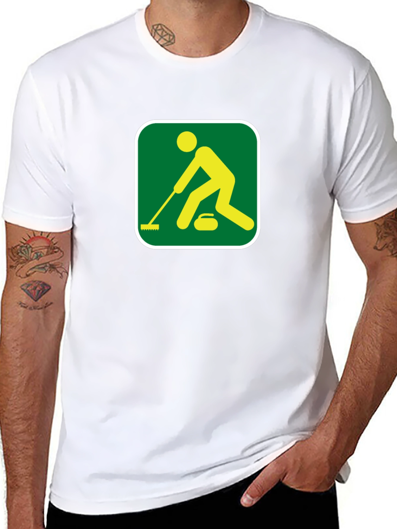 Curling Sport Graphic Tee - Black Cotton Shirt