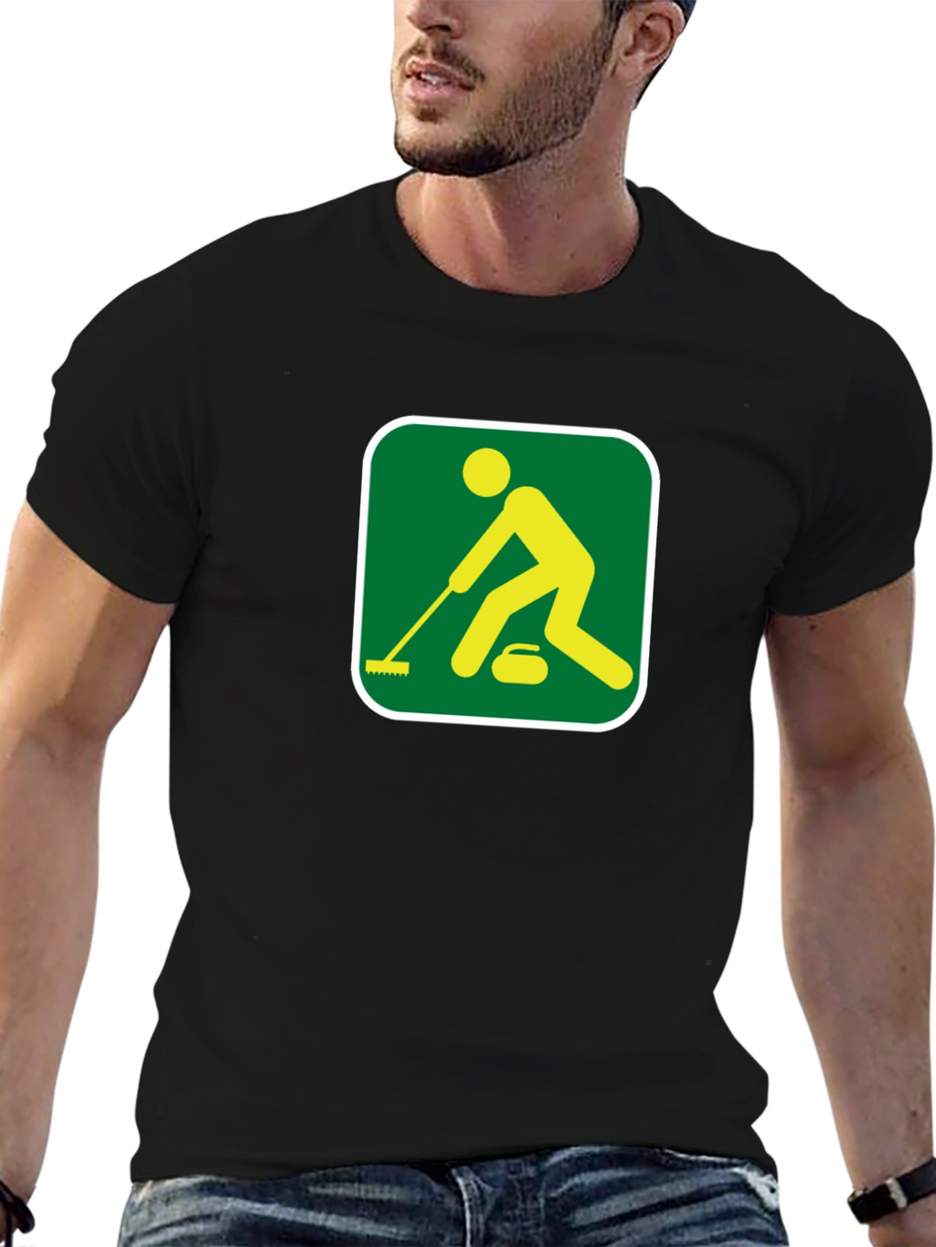 Curling Sport Graphic Tee - Black Cotton Shirt