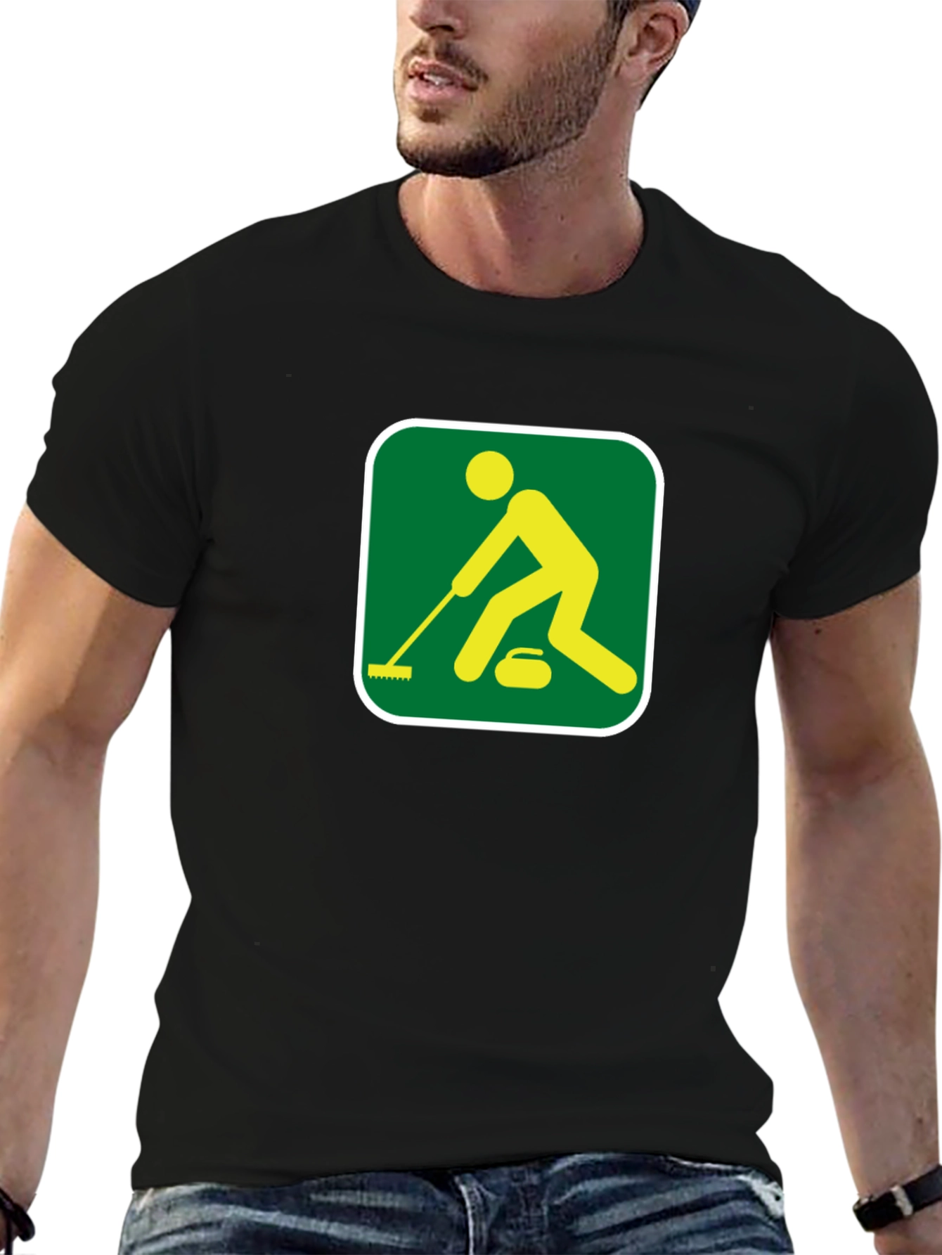 Curling Sport Graphic Tee - Black Cotton Shirt