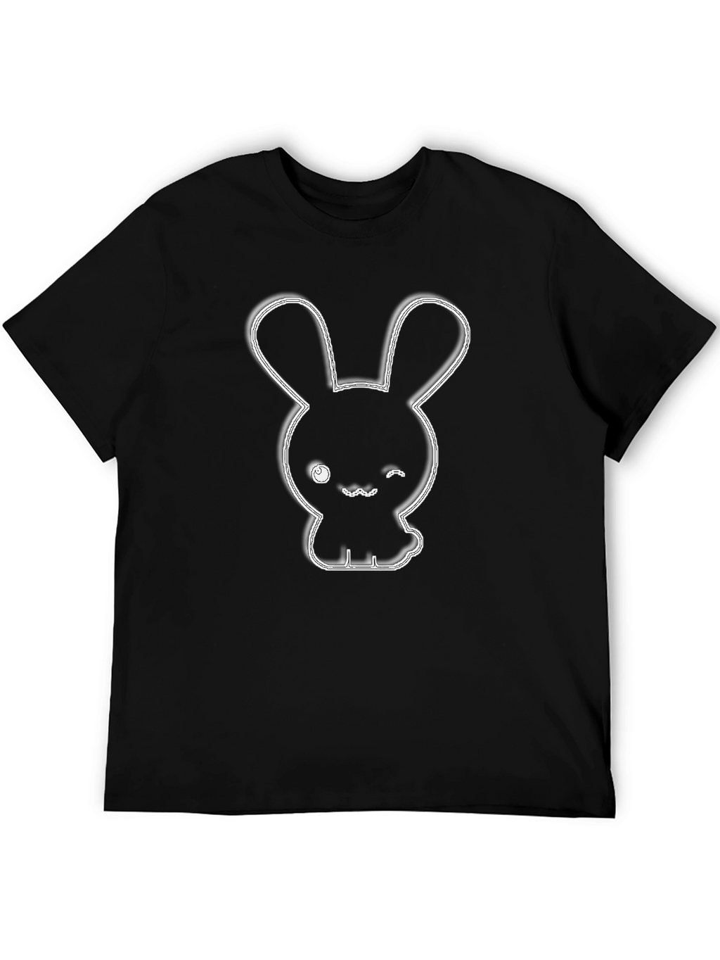Cute Bunny Graphic Tee - Black Cotton Blend