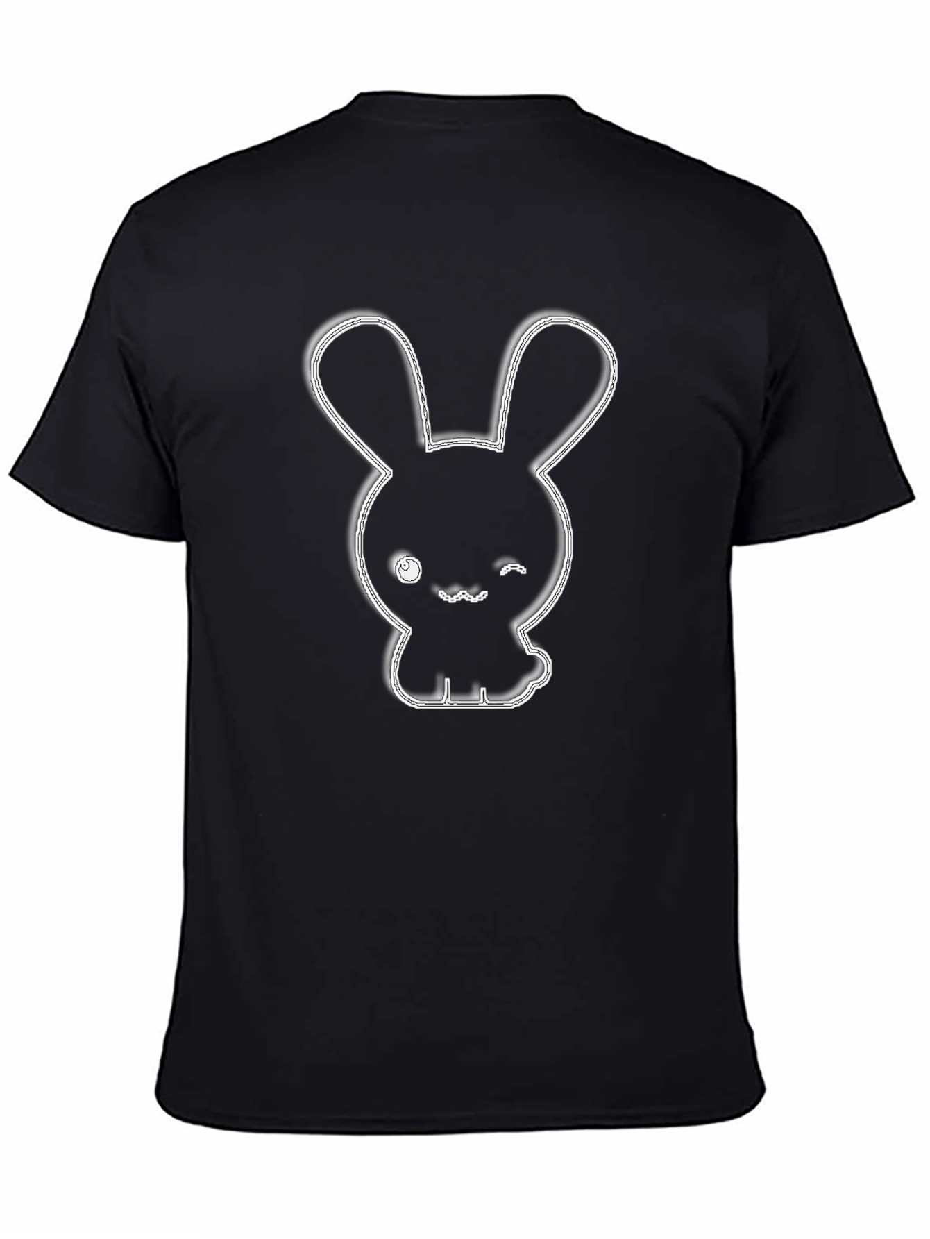 Cute Bunny Graphic Tee - Black Cotton Blend