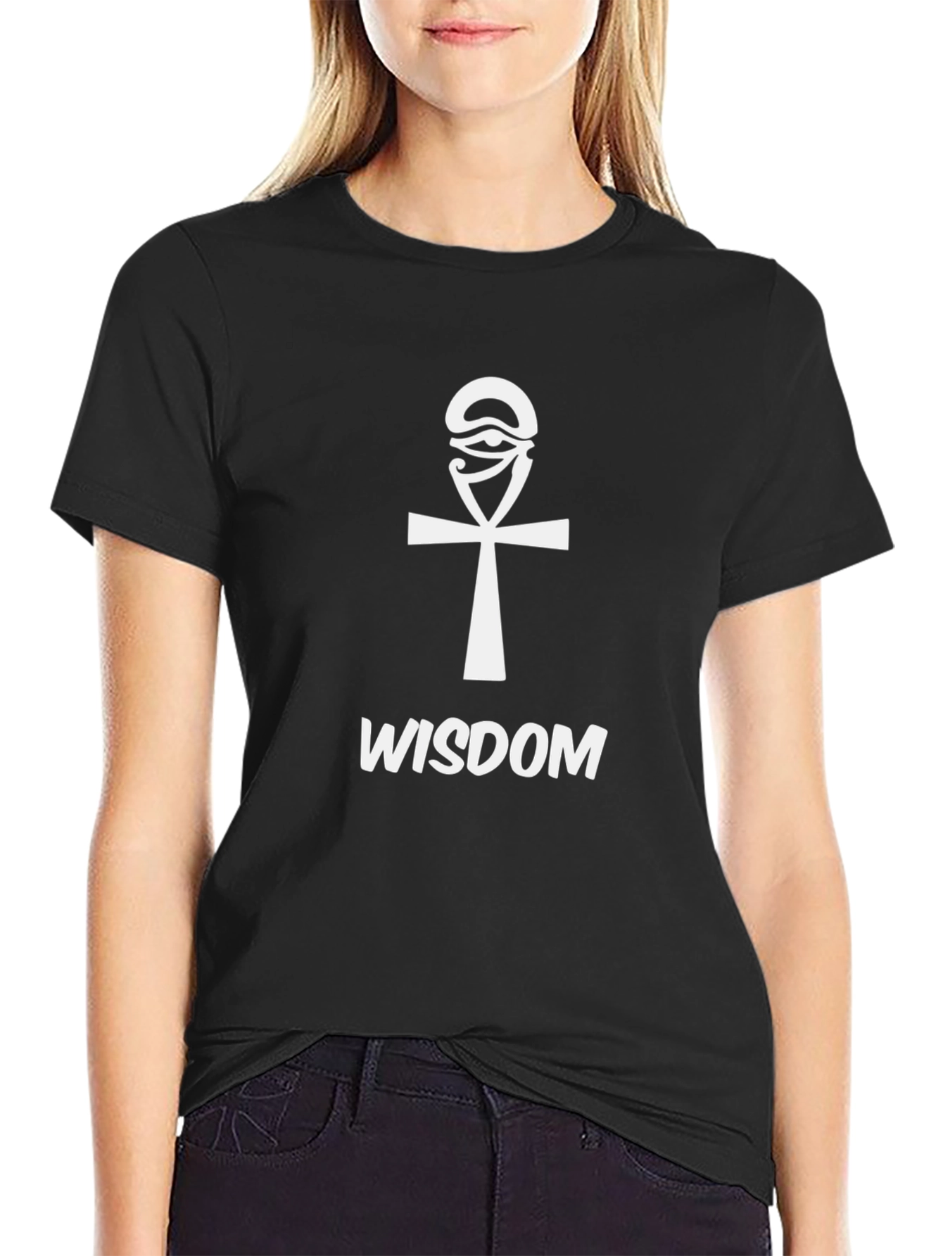 Egyptian Ankh Cross Wisdom Graphic Tee - Black