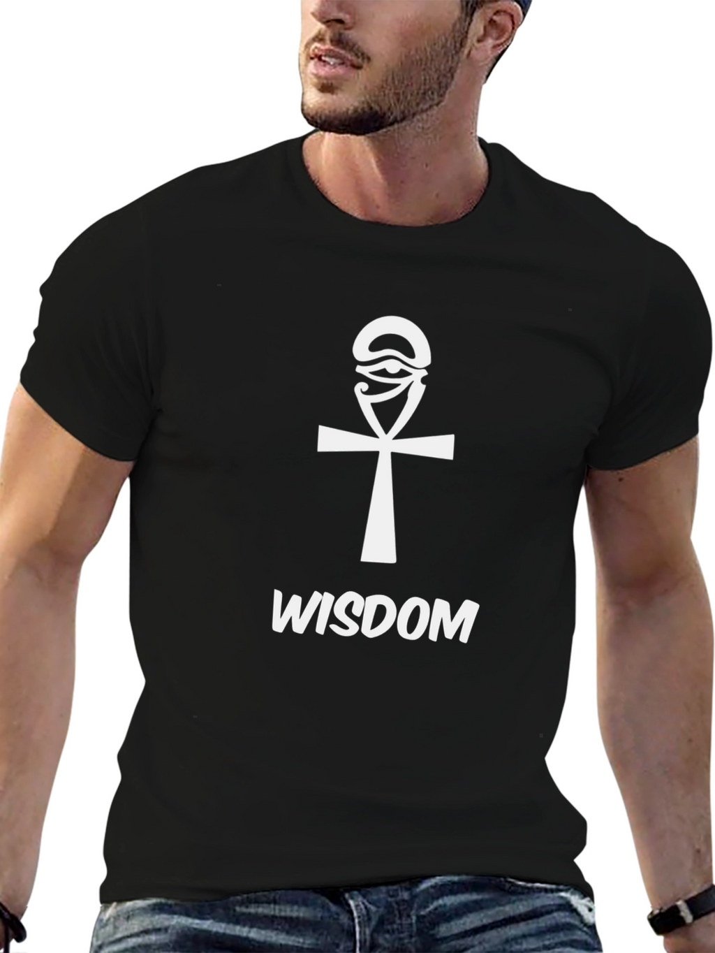 Egyptian Ankh Cross Wisdom Graphic Tee - Black