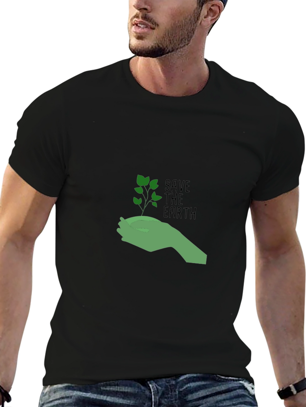 Eco-Friendly Save the Earth Graphic Tee - Black