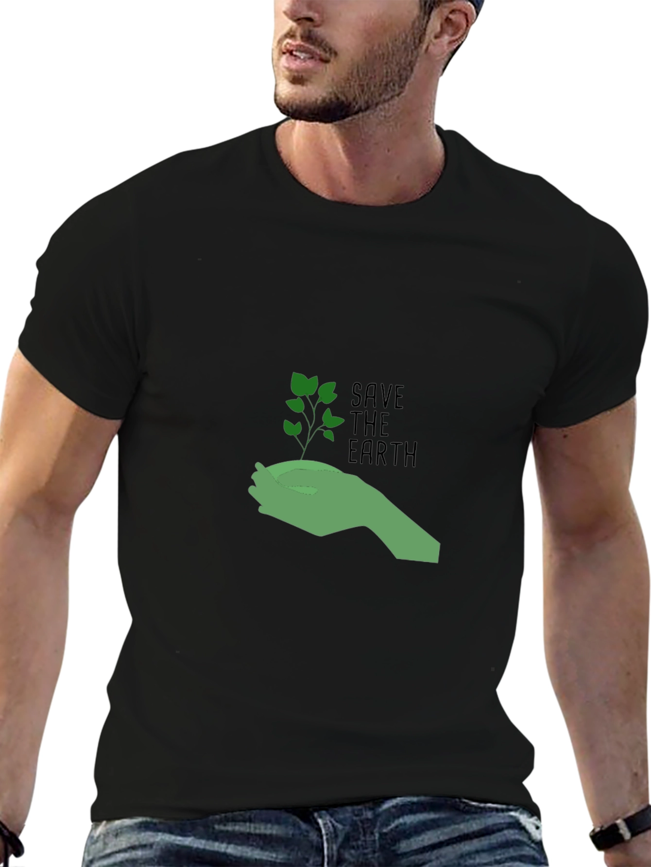 Eco-Friendly Save the Earth Graphic Tee - Black