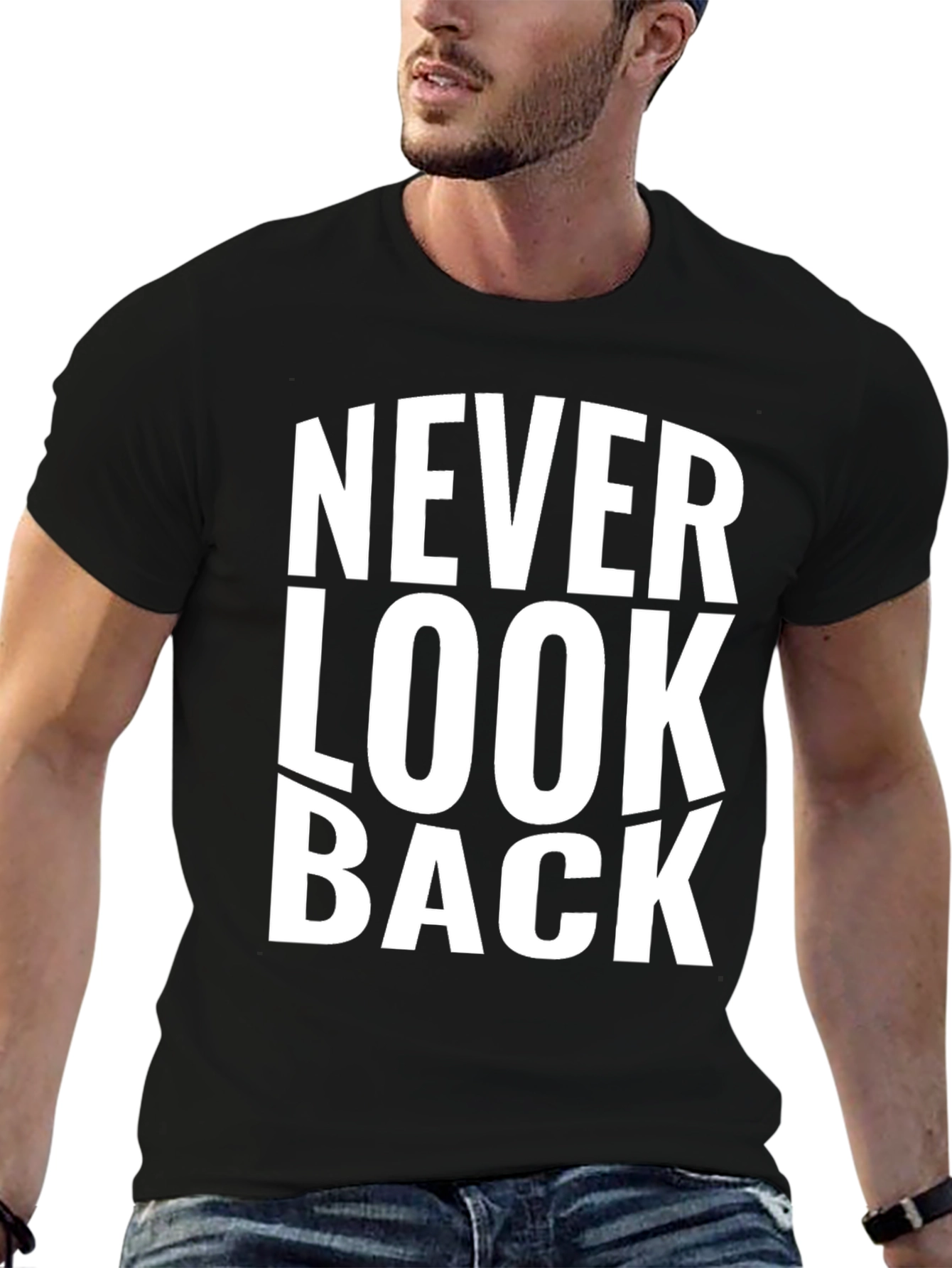 Never Look Back Graphic Print Black T-Shirt