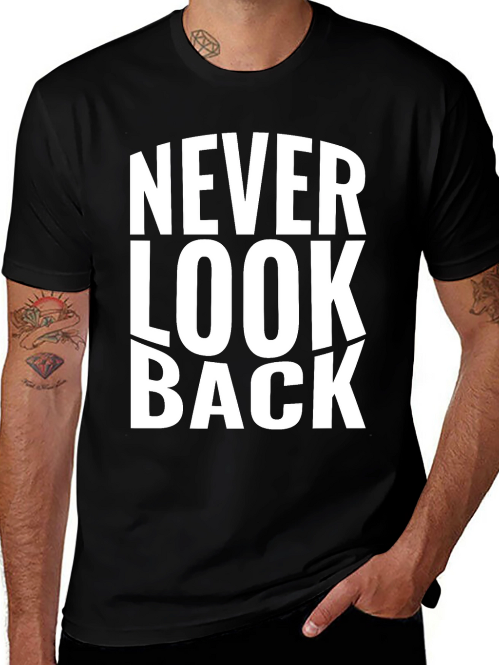 Never Look Back Graphic Print Black T-Shirt