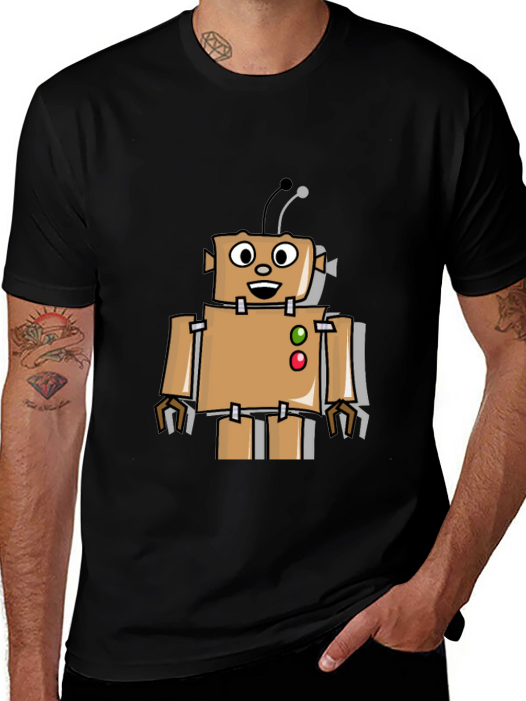 Retro Robot Graphic Tee - Black