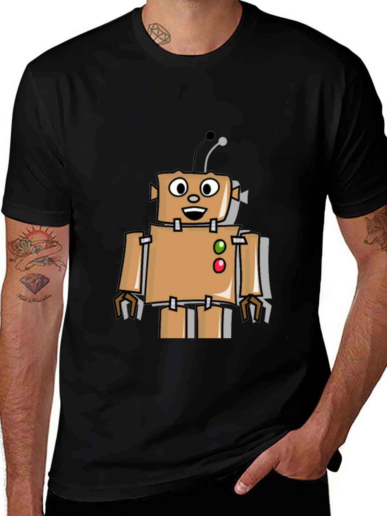 Retro Robot Graphic Tee - Black
