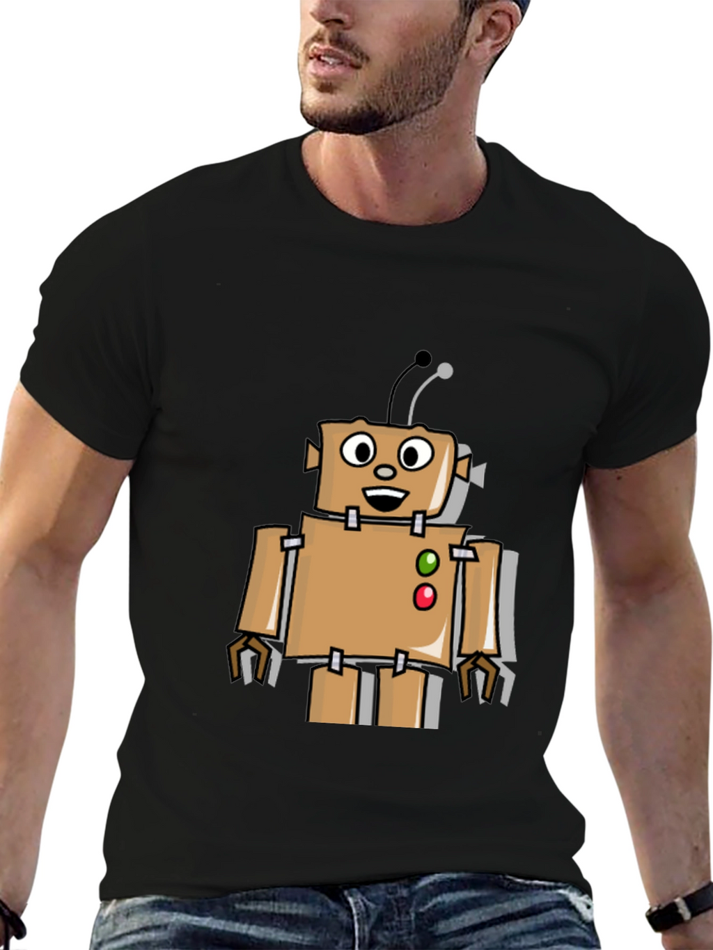 Retro Robot Graphic Tee - Black