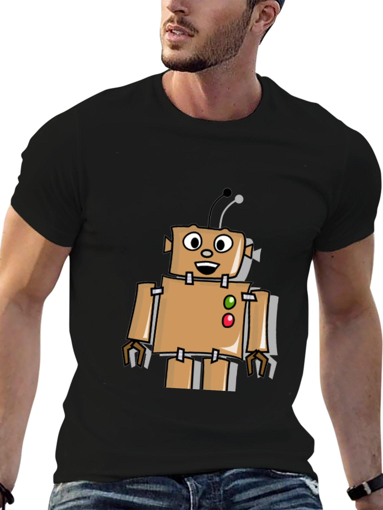 Retro Robot Graphic Tee - Black