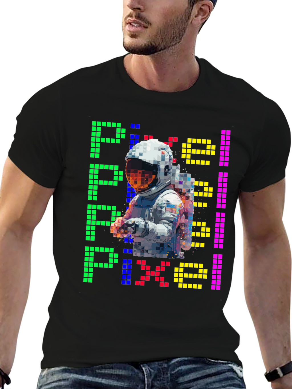 Pixel Astronaut Graphic T-Shirt - Retro Style