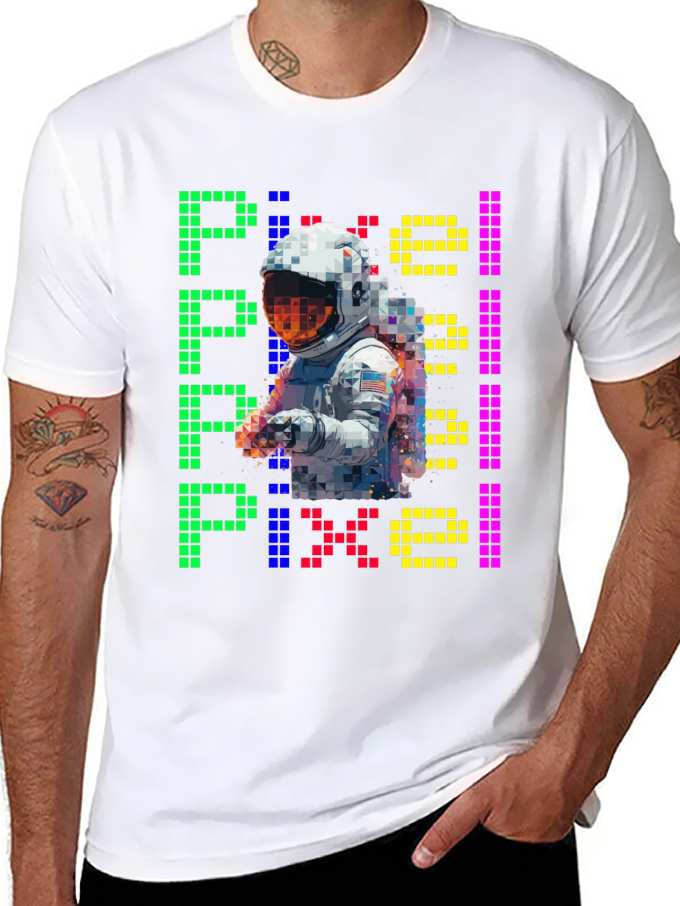 Pixel Astronaut Graphic T-Shirt - Retro Style