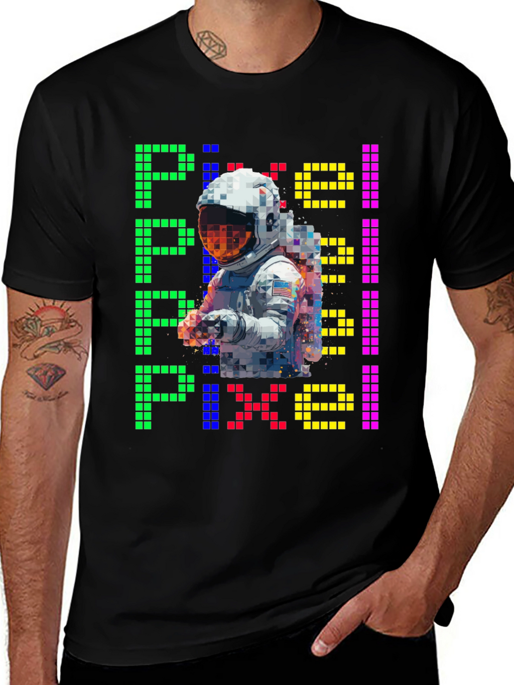 Pixel Astronaut Graphic T-Shirt - Retro Style