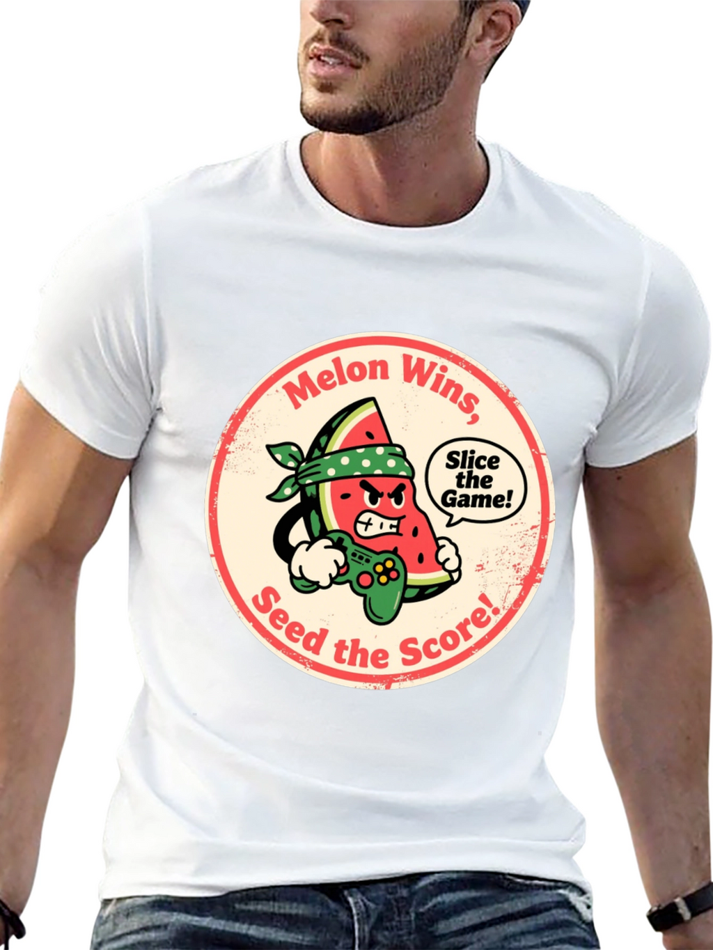Melon Wins Gamer T-Shirt - Funny Fruit Gaming Tee