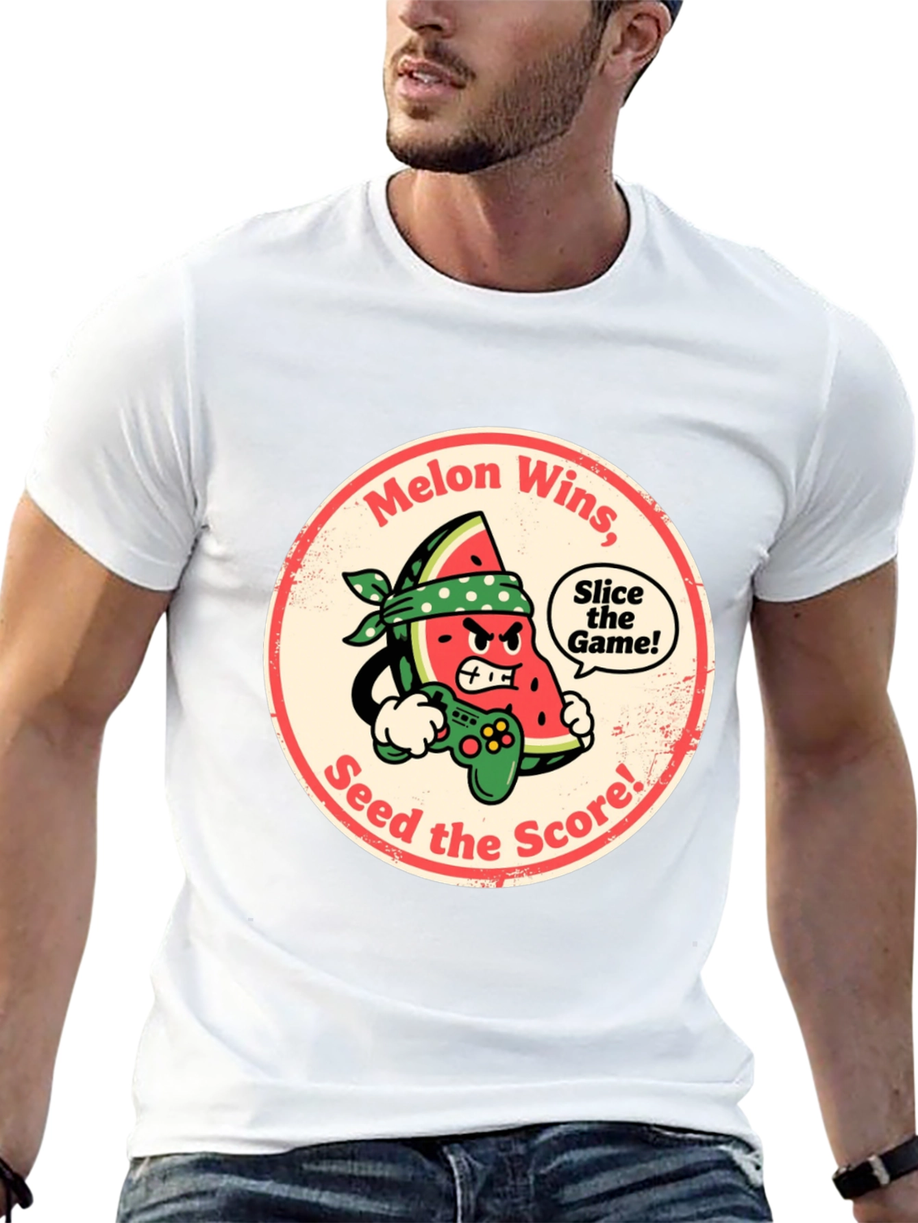 Melon Wins Gamer T-Shirt - Funny Fruit Gaming Tee