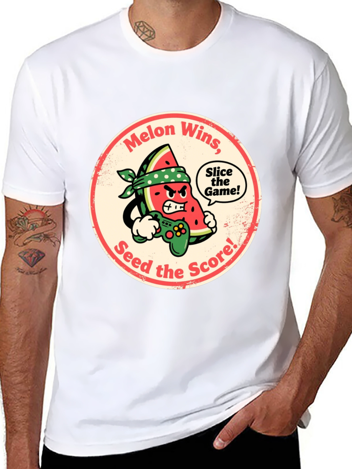 Melon Wins Gamer T-Shirt - Funny Fruit Gaming Tee