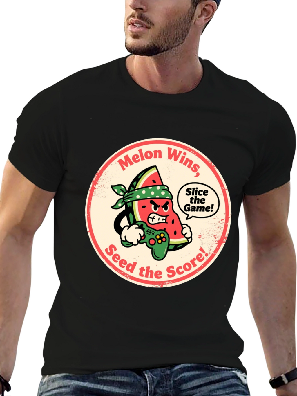 Melon Wins Gamer T-Shirt - Funny Fruit Gaming Tee