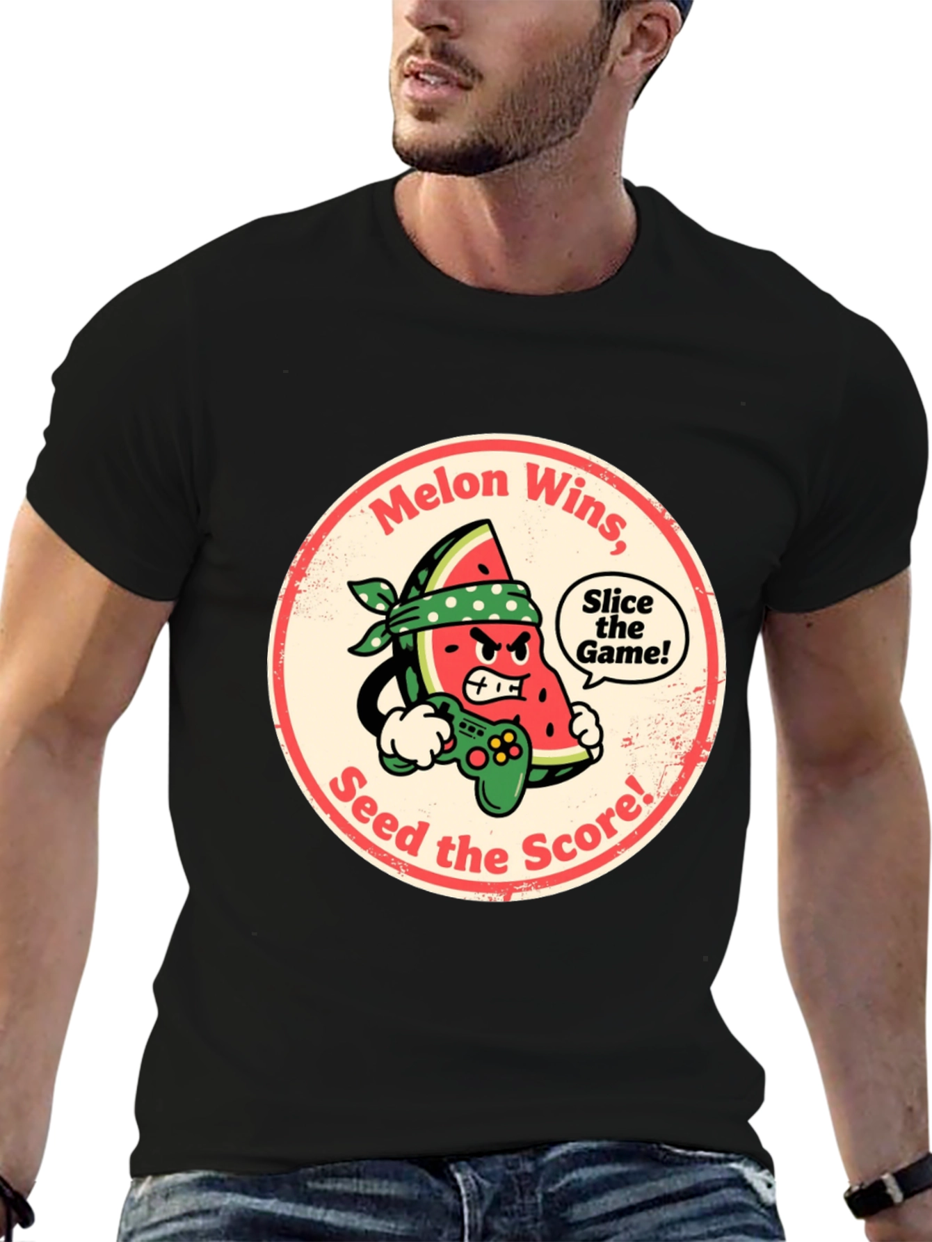Melon Wins Gamer T-Shirt - Funny Fruit Gaming Tee