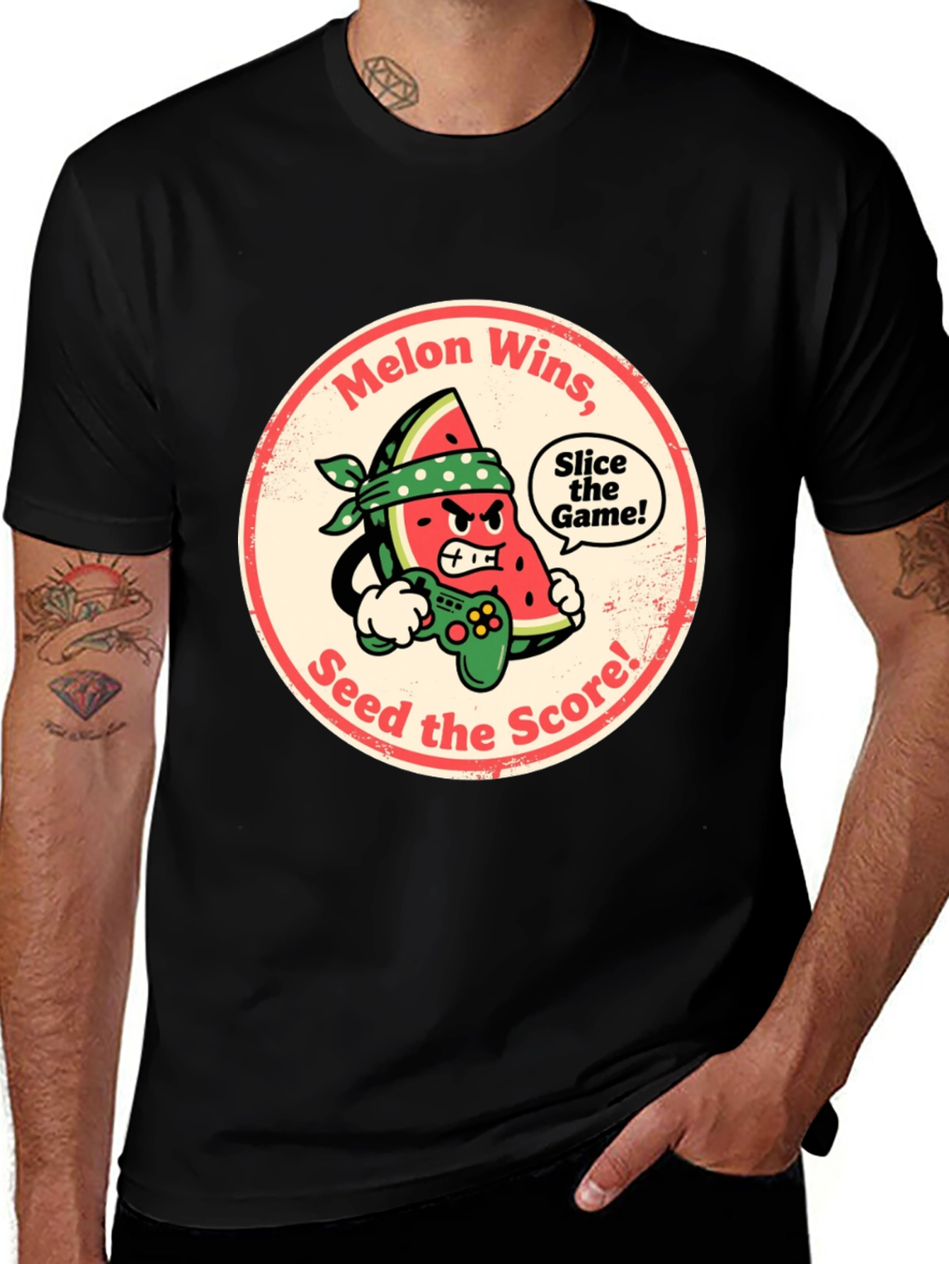 Melon Wins Gamer T-Shirt - Funny Fruit Gaming Tee