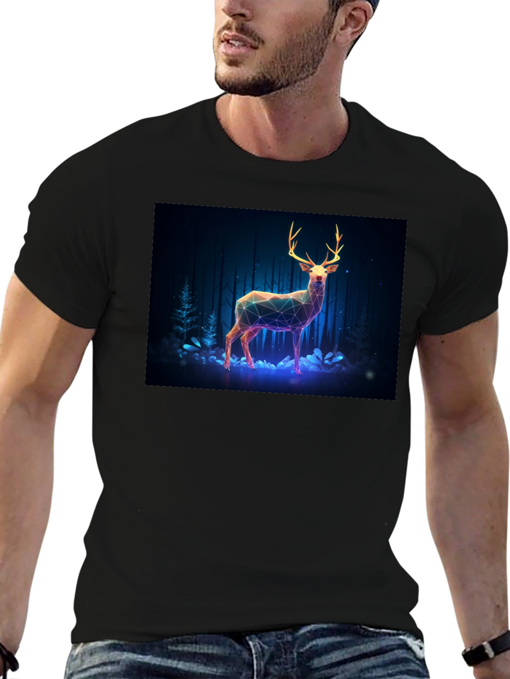 Geometric Deer Graphic Tee - Mens Black T-Shirt