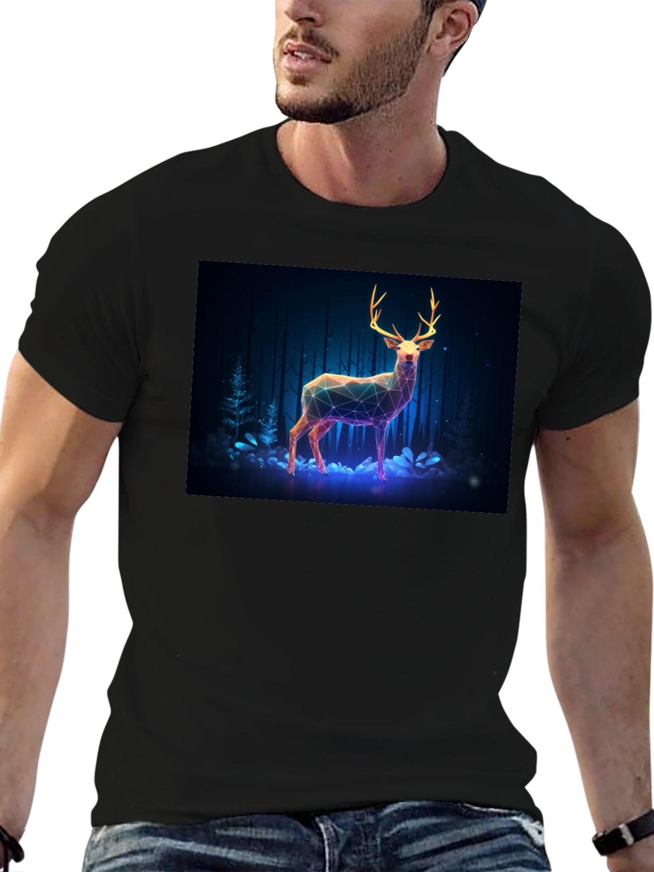 Geometric Deer Graphic Tee - Mens Black T-Shirt