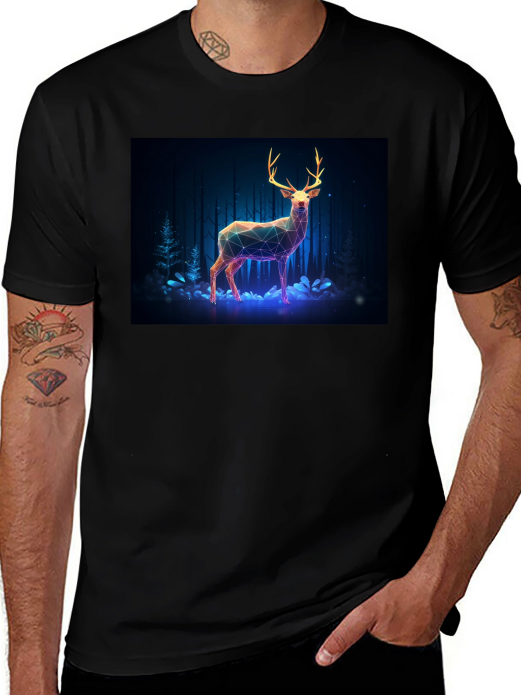 Geometric Deer Graphic Tee - Mens Black T-Shirt
