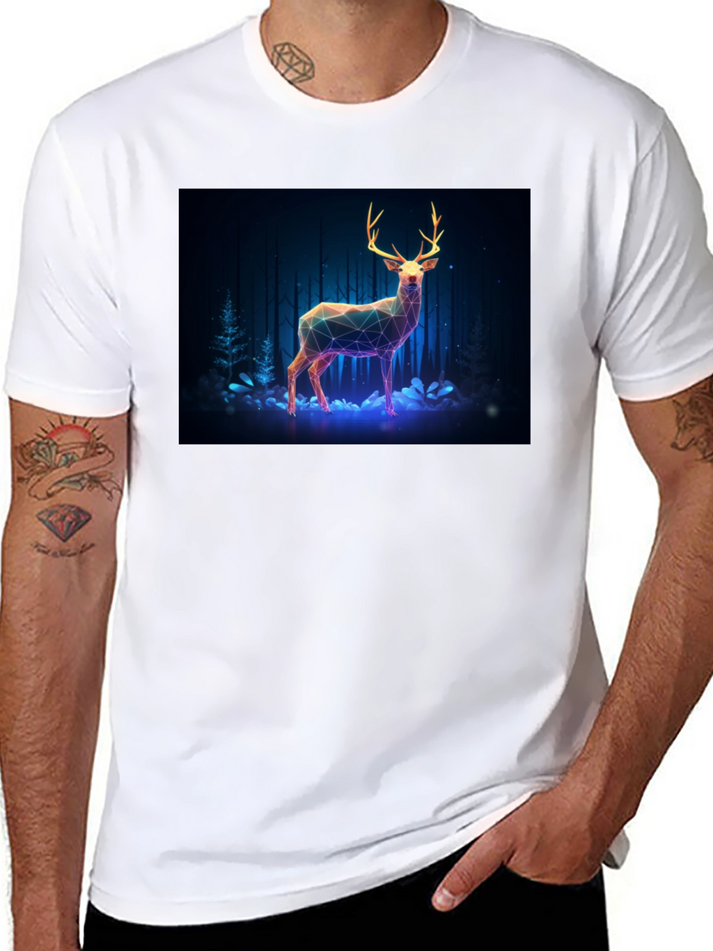 Geometric Deer Graphic Tee - Mens Black T-Shirt