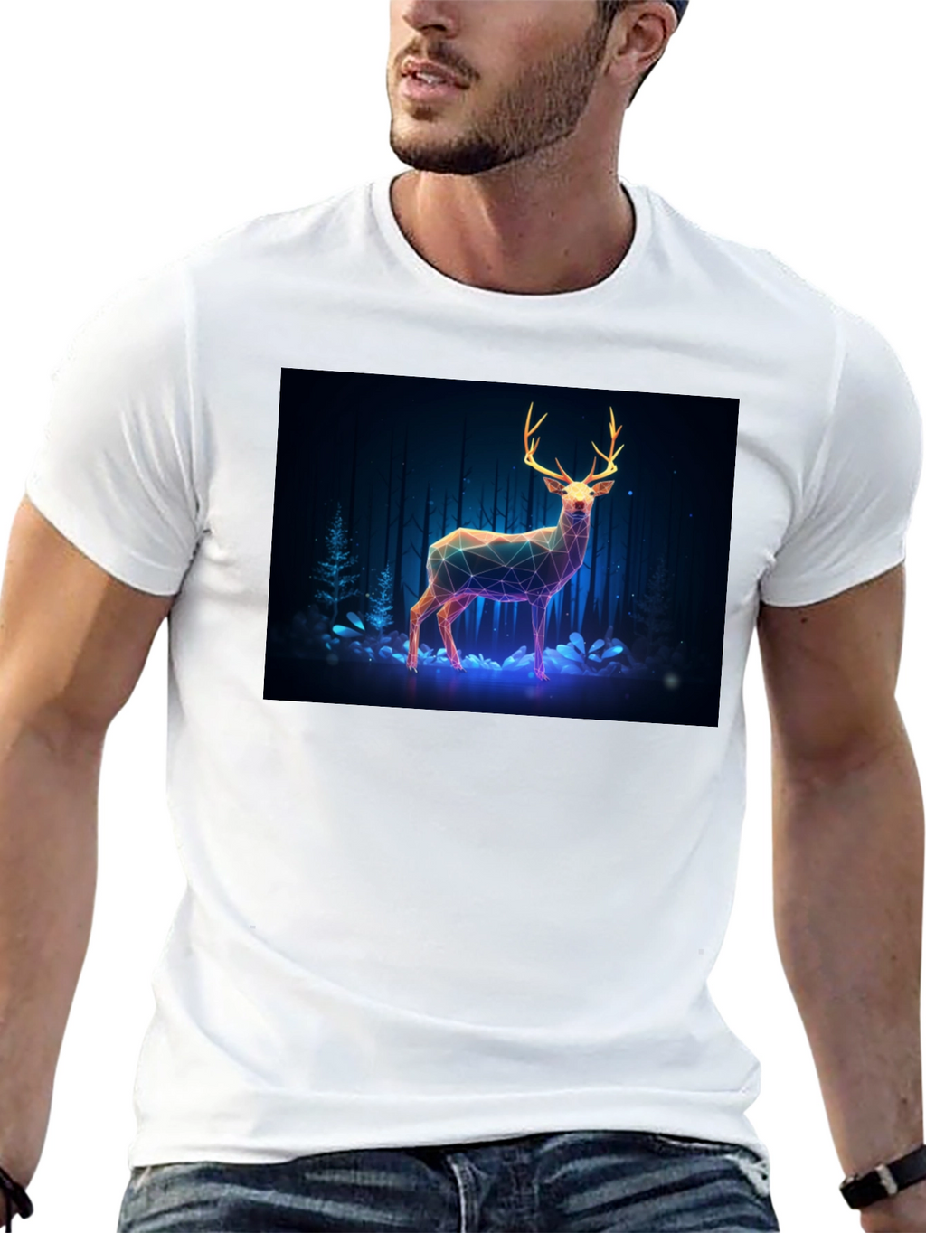 Geometric Deer Graphic Tee - Mens Black T-Shirt