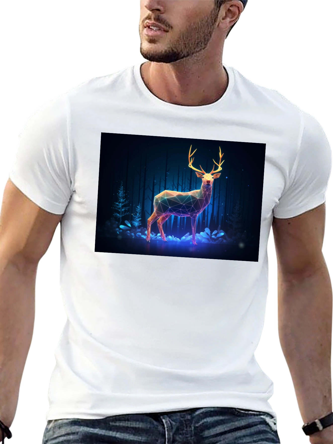 Geometric Deer Graphic Tee - Mens Black T-Shirt