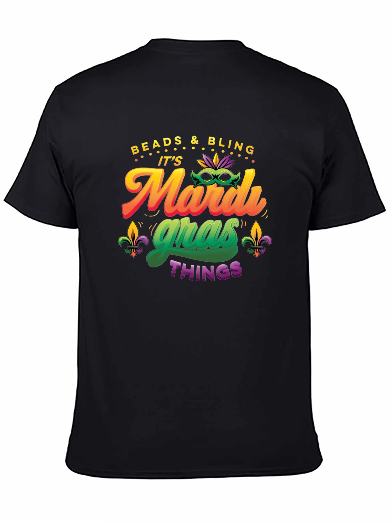 Mardi Gras T-Shirt - Beads & Bling - Mens Black Tee
